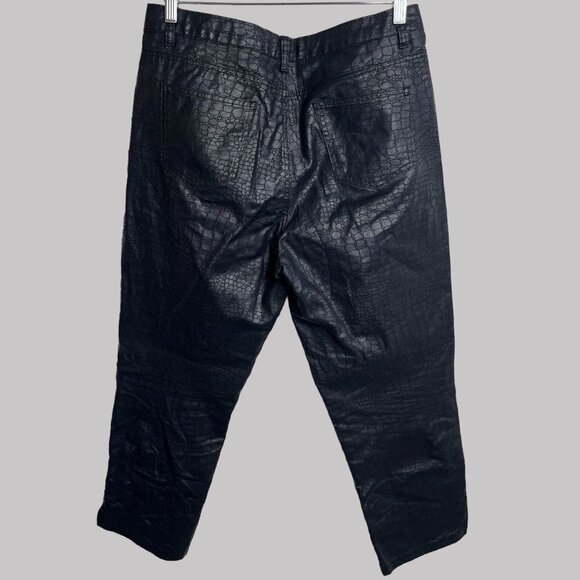 PrettyLittleThing Womens 10 Black Coated Croc Denim Flared Pants Drawstring - Picture 5 of 11